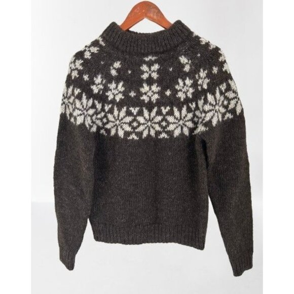 Nordic Store Womens Icelandic Wool Sweater Snowflake Pattern Small Black & White - Picture 1 of 8